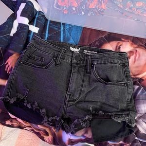 Black high rise denim shorts